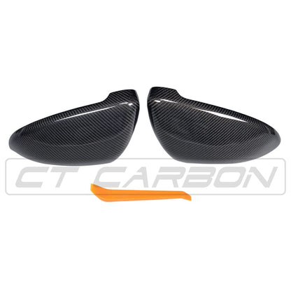 VW Volkswagen Golf Mk7/Mk7.5 Carbon Fibre/Fiber Wing Mirror Caps Covers – Gloss OEM+ Replacement Door Mirror Shells Housings for Golf GTI & R (2014–2020) by CT Carbon – Pair