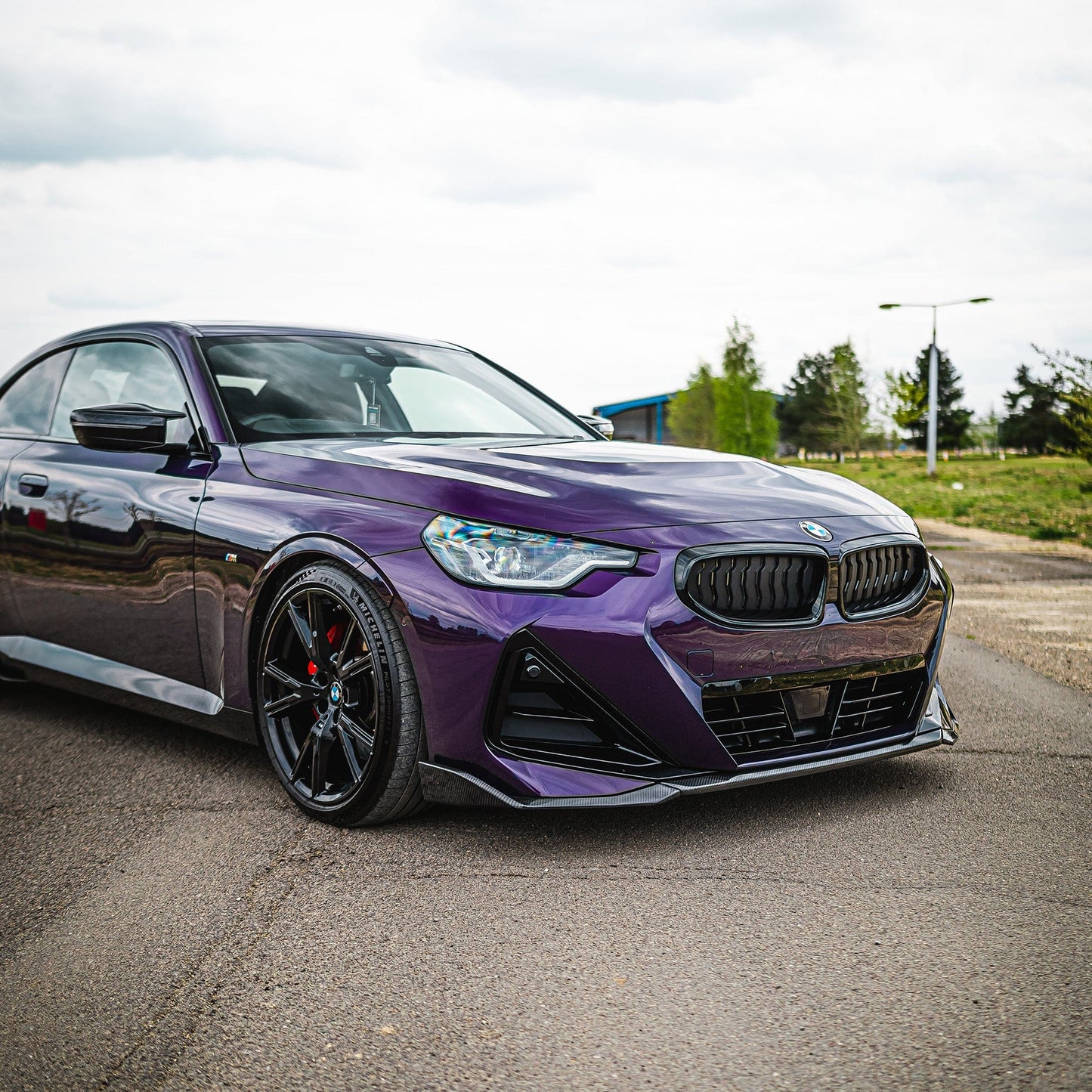 BMW 2 Series G42 Front Lip Splitter Spoiler - M Performance Style Carbon Fibre - CT Carbon Gloss CFRP 2022+ Fits M240i 230i 220i Coupe Front Bumper Lip Valance