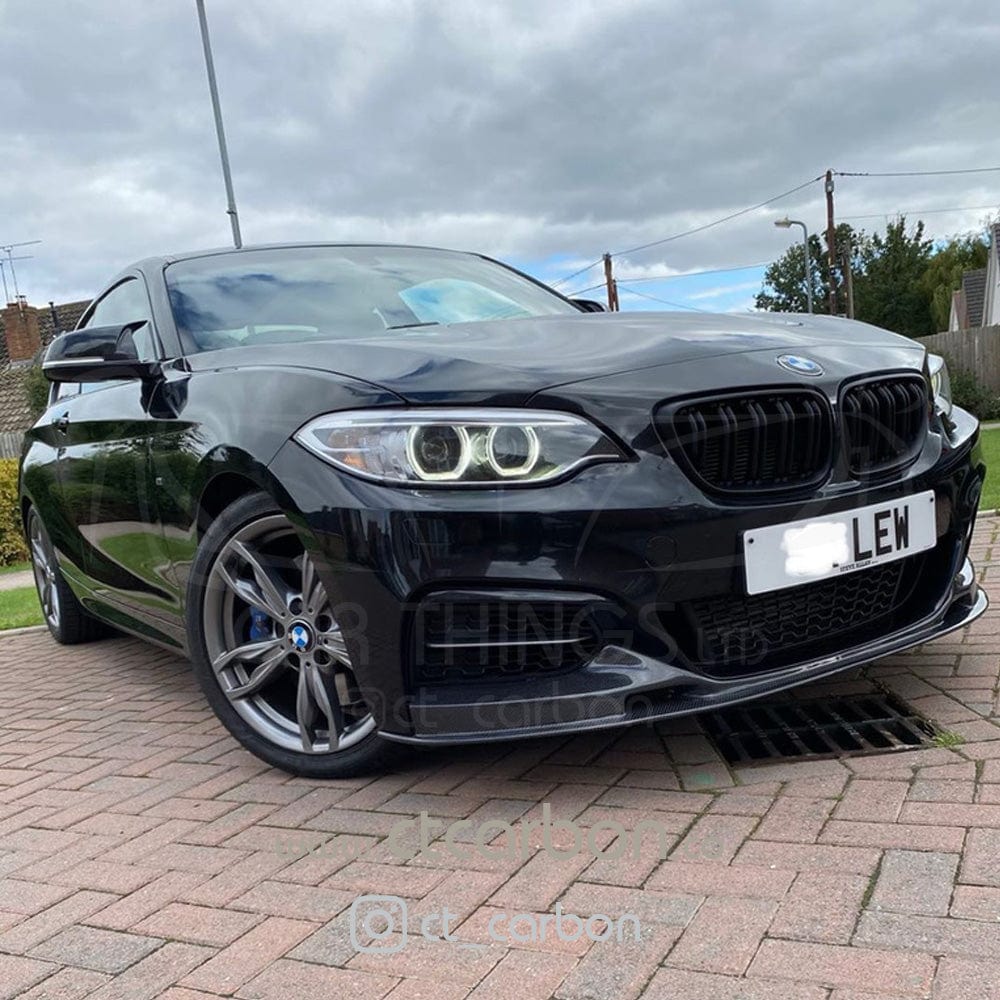 BMW 2 Series F22 F23 M Sport Carbon Fibre/Fiber Front Splitter Lip Spoiler (Gloss) – CT Carbon – 2014–2020 Coupe/Convertible – Front Bumper Chin Spoiler/Aero Valance – Fits M235i M240i – OEM+ Style