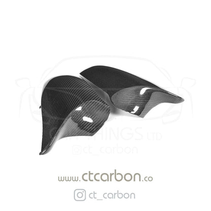 CT Carbon Gloss Carbon Fibre (Carbon Fiber) Wing Mirror Caps for BMW F80 M3, F82/F83 M4, F87 M2 Competition 2014-2021 - RHD UK Only - M Performance Style Door Mirror Covers/Shells Replacement