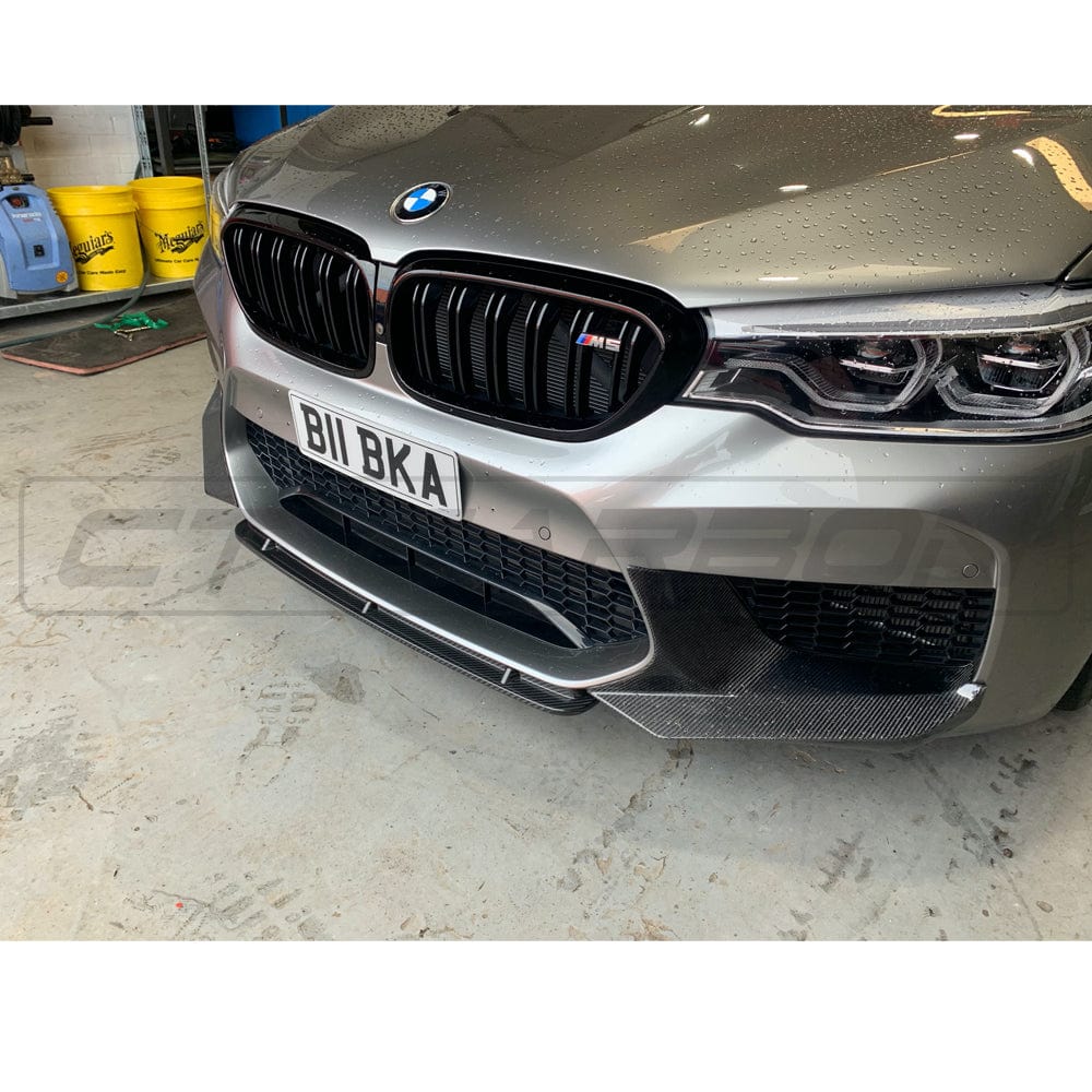 BMW M5 F90 2017-2023 Carbon Fibre Centre/Center Splitter Front Lip - S Style Gloss 2x2 Twill, Front Bumper Chin Spoiler & Lip, Pre-LCI & LCI Performance Aero