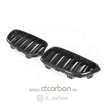 BMW M2 OG F87 (2015-2018) & 2 Series F22 (2014-2020) Carbon Fibre/Fiber Kidney Grilles | Front Grill Radiator Grille Replacement Pair | Aftermarket CT Carbon | Not for M2 Competition