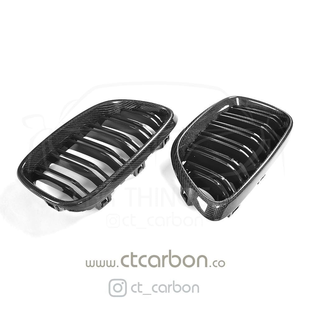 BMW M2 OG F87 (2015-2018) & 2 Series F22 (2014-2020) Carbon Fibre/Fiber Kidney Grilles | Front Grill Radiator Grille Replacement Pair | Aftermarket CT Carbon | Not for M2 Competition