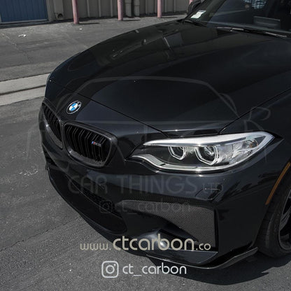 BMW M2 F87 & 2 Series F22 Coupe Carbon Fibre/Fiber Kidney Grilles – Gloss Carbon Black Front Grill/Grille Pair, Replacement Set 2014-2020 F22, 2015-2018 OG M2 (Not M2 Competition) – CT Carbon