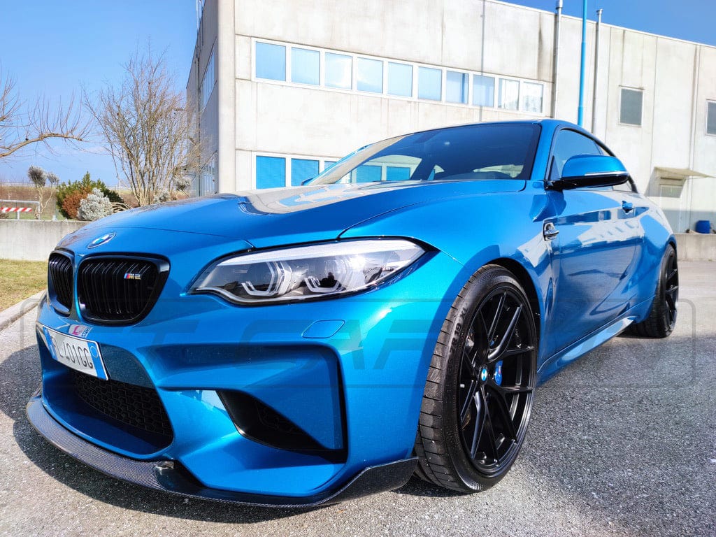 BMW M2 F87 OG N55 2015-2018 Carbon Fibre Front Lip Splitter / Chin Spoiler - M2 Competition & CS Style, M Performance Inspired - CT Carbon Gloss Carbon Front Bumper Lip Valance - Fits Original F87 Front Apron