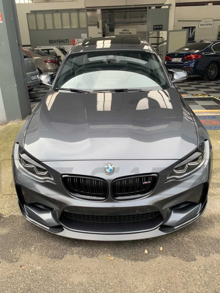 BMW M2 F87 OG N55 2015-2018 Carbon Fibre Front Lip Splitter / Chin Spoiler - M2 Competition & CS Style, M Performance Inspired - CT Carbon Gloss Carbon Front Bumper Lip Valance - Fits Original F87 Front Apron