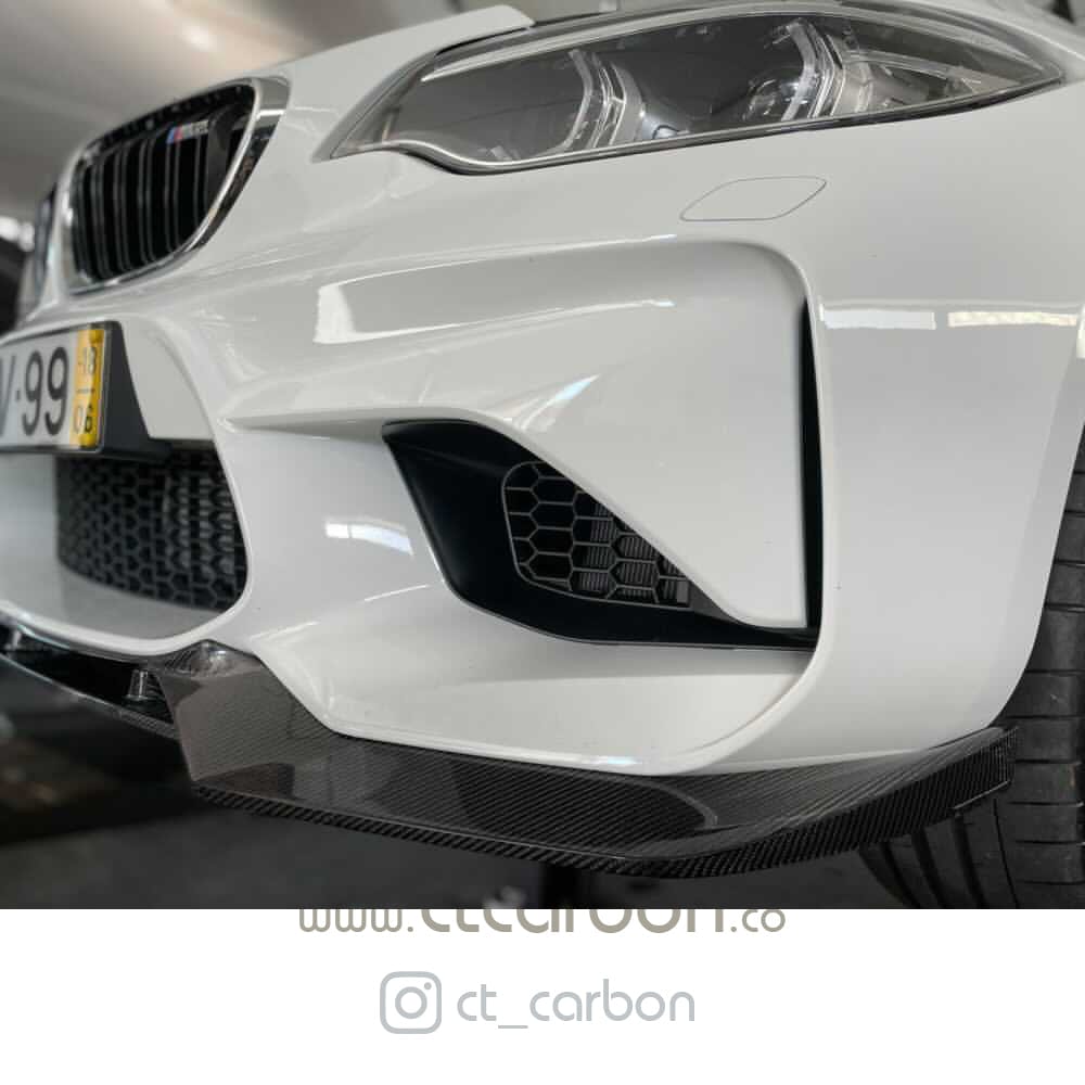 BMW M2 F87 N55 (2016-2018) Carbon Fibre/Carbon Fiber Front Lip Splitter Spoiler – V-Style V Profile by CT Carbon | Front Bumper Lower Valance Extension | OG M2 Aero Body Kit Lip Upgrade UK