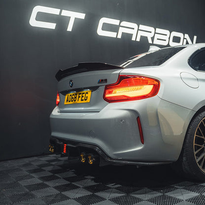 BMW M2 & M2 Competition (M2C) F87 Carbon Rear Diffuser 2016-2021 - Gloss Carbon Fibre (Fiber) Rear Valance/Rear Splitter/Lower Bumper Insert/Undertray - CT Carbon Performance Rear Bumper Diffuser