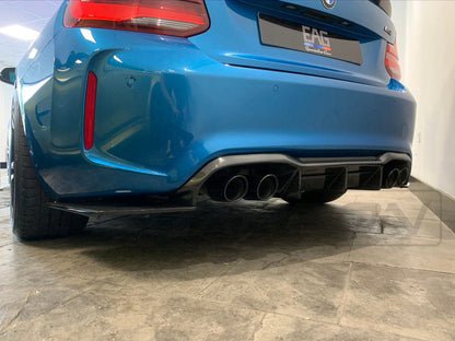 BMW M2 & M2 Competition (M2C) F87 Carbon Fibre Rear Diffuser MT Style – Rear Valance, Lower Bumper Insert, Rear Splitter – Fits 2016–2021, Quad Exhaust Surround