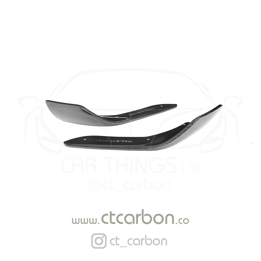 BMW M2 & M2 Competition F87 Carbon Fibre (Carbon Fiber) Front Splitters - M Performance Style Corner Lip Spoiler Extensions for Front Bumper | CT Carbon | 2015-2021 M2C OG M2 Canards / Valance Add Ons