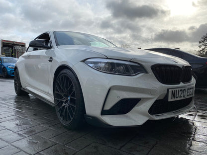 BMW M2 & M2 Competition F87 Carbon Fibre (Carbon Fiber) Front Splitters - M Performance Style Corner Lip Spoiler Extensions for Front Bumper | CT Carbon | 2015-2021 M2C OG M2 Canards / Valance Add Ons