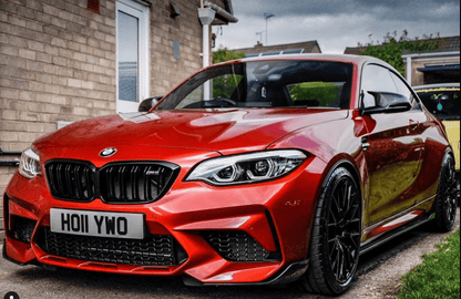 BMW M2 F87 & M2 Competition (M2C) Carbon Fibre Front Splitter Extensions – M Performance Style Canards/Aero Blades/Corner Splitters | Gloss Carbon Lip Spoiler Add-Ons | CT Carbon Body Kit for Front Bumper (2015–2021)