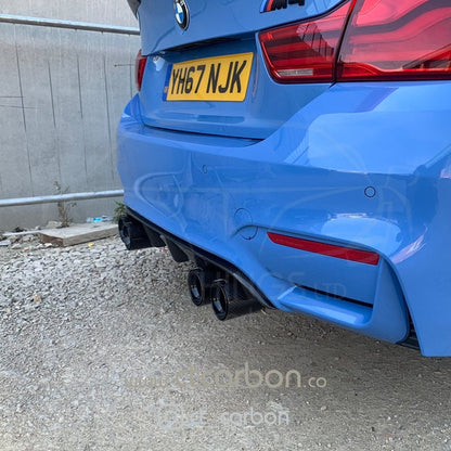 BMW M2/M2C/M3/M4/M5 (F87 F80 F82 F83 F10) Gloss Black Carbon Fibre/Fiber Exhaust Tips - Quad Tailpipe Finishers, Trims, Sleeves x4 | OE-Style Muffler Tip Covers | CT Carbon