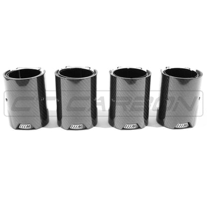 BMW M2 M3 M4 M5 (F87 F80 F82 F83 F10) Carbon Fibre/Fiber Exhaust Tips - Gloss Black Tailpipe Trims/Muffler Tip Covers, Quad Exit/Outlet Set x4, M Performance Style by CT Carbon (2009-2021)