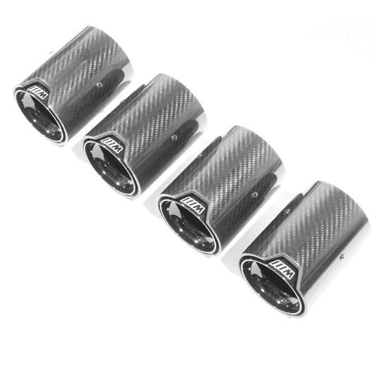BMW M2 M3 M4 M5 F10 F80 F82 F83 F87 Carbon Fibre Exhaust Tips - Gloss Black Quad Tailpipe Finishers x4 4pc Set | CT Carbon | M Performance / Competition Pack Style | Exhaust Tip Covers / Tail Trims / End Pipes