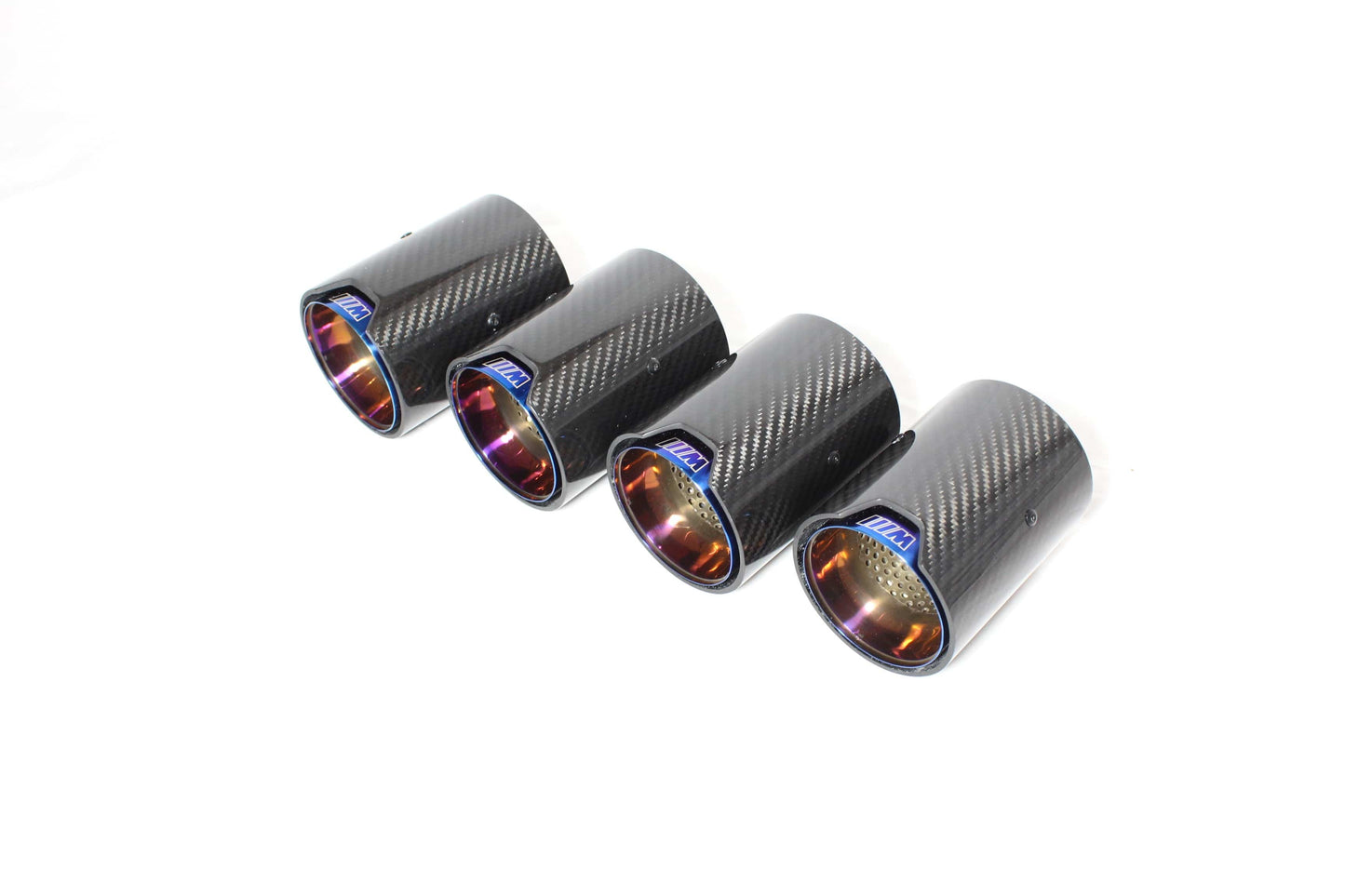 BMW F-Series M2 M3 M4 M5 (F10 F80 F82 F83 F87) Carbon Fibre/Fiber Exhaust Tips - Blue Burnt Titanium-Style Tailpipe Trims Set x4 | Quad Outlet Muffler Tip Covers | M Performance Style by CT Carbon