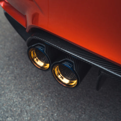 BMW M2 M3 M4 M5 F10 F80 F82 F83 F87 Carbon Fibre Exhaust Tips – Burnt Blue Titanium-Style Quad Outlet Tailpipe Trims/Muffler Tip Finishers/Sleeves/Covers (Set of 4) by CT Carbon