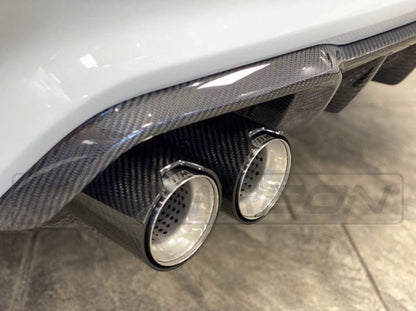 CT Carbon Gloss Carbon Fibre Tailpipe/Exhaust Tips (Quad x4) for BMW F-Series M2/M3/M4/M5 F10 F80 F82 F83 F87 - Chrome Accent OEM-Style Muffler Tip Finishers 2009-2021