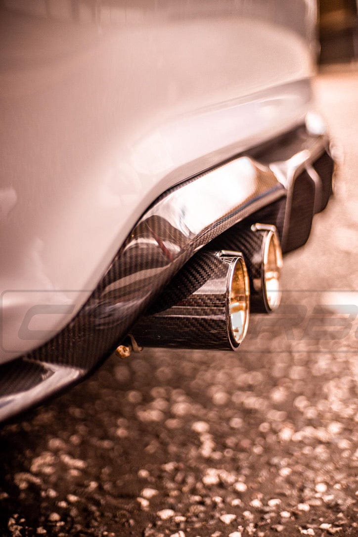 CT Carbon Gloss Carbon Fibre Tailpipe/Exhaust Tips (Quad x4) for BMW F-Series M2/M3/M4/M5 F10 F80 F82 F83 F87 - Chrome Accent OEM-Style Muffler Tip Finishers 2009-2021