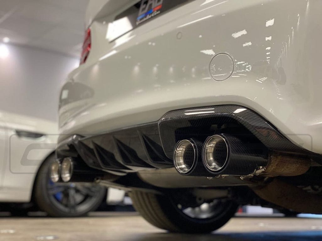 CT Carbon Gloss Carbon Fibre Tailpipe/Exhaust Tips (Quad x4) for BMW F-Series M2/M3/M4/M5 F10 F80 F82 F83 F87 - Chrome Accent OEM-Style Muffler Tip Finishers 2009-2021