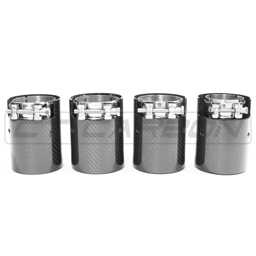 CT Carbon Gloss Carbon Fibre Tailpipe/Exhaust Tips (Quad x4) for BMW F-Series M2/M3/M4/M5 F10 F80 F82 F83 F87 - Chrome Accent OEM-Style Muffler Tip Finishers 2009-2021