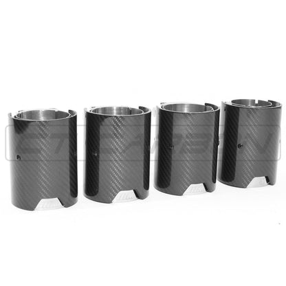 CT Carbon Gloss Carbon Fibre Tailpipe/Exhaust Tips (Quad x4) for BMW F-Series M2/M3/M4/M5 F10 F80 F82 F83 F87 - Chrome Accent OEM-Style Muffler Tip Finishers 2009-2021