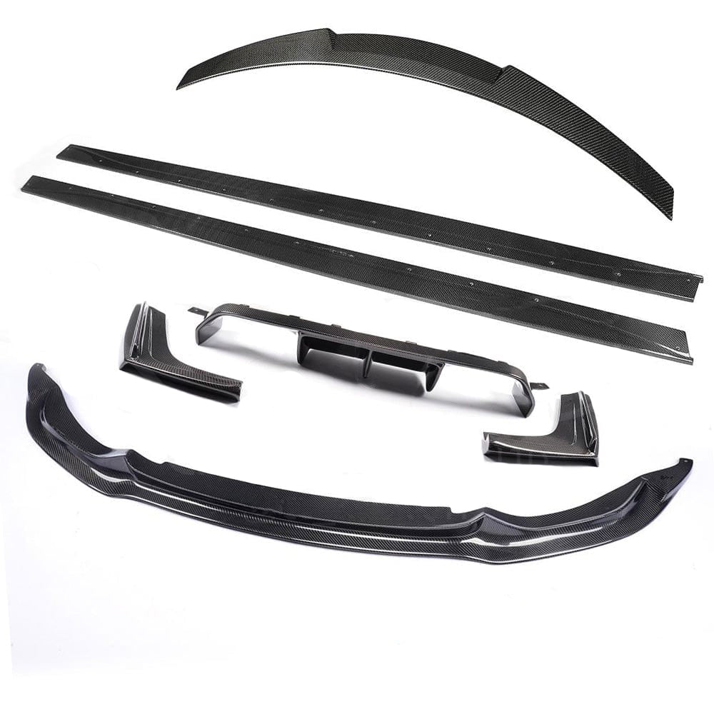 BMW M3 F80 Saloon/Sedan 2014-2020 Carbon Fibre/Fiber Body Kit – V Style Aero Pack: Front Lip Splitter, Side Skirt Extensions (M Performance Style), Rear Diffuser, Boot Lip Spoiler | Full Exterior Styling Upgrade