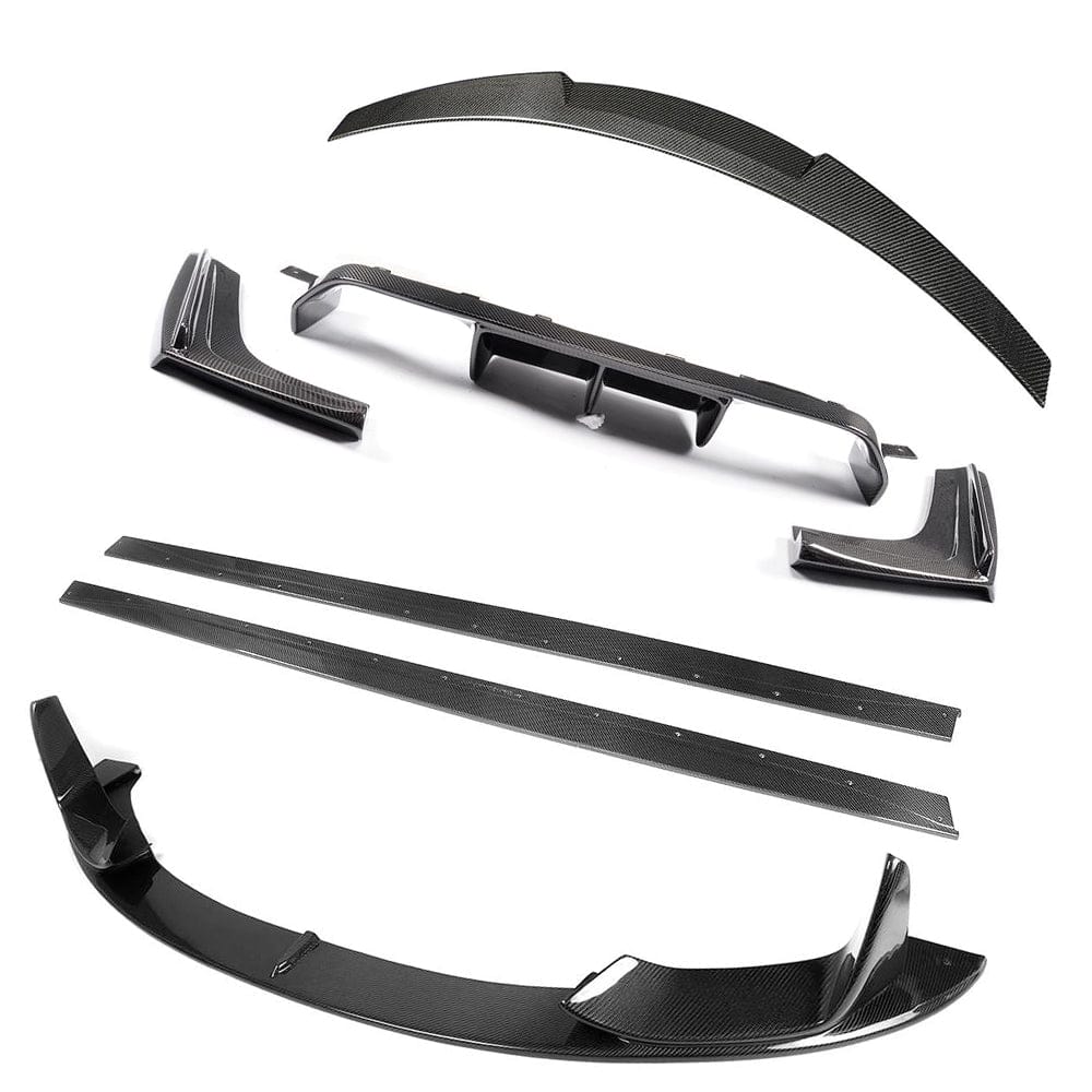 BMW M3 F80 Saloon/Sedan Carbon Fibre/Carbon Fiber Full Body Kit V1 – CT Carbon Aero Pack w/ Front Lip Splitter, Side Skirt Extensions, Rear Diffuser & Boot/Trunk Spoiler – M Performance Style – 2014–2020