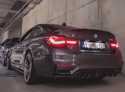 BMW M3/M4 F80 F82 F83 Rear Diffuser/Valance with DTM-Style Centre Brake Light – Gloss Carbon Fibre (Carbon Fiber) Rear Bumper Skirt Insert Aero Upgrade (2014–2020 F8X Saloon Coupé Convertible)