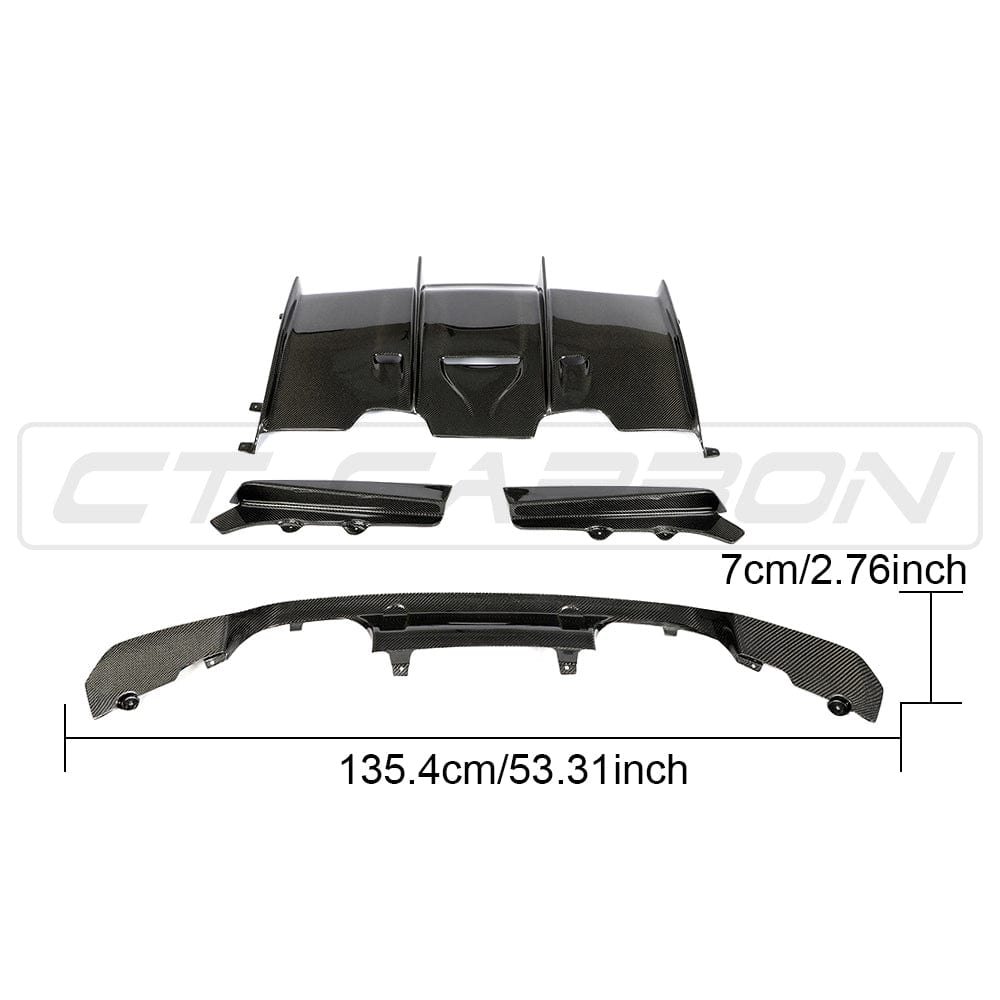 BMW M3/M4 F80 F82 F83 Carbon Fibre/Fiber Rear Diffuser PS Style – CT Carbon Gloss Rear Valance Splitter Rear Bumper Diffuser/Insert F8X (2014-2020) | Rear Lower Spoiler/Lip | OEM Fitment | Performance Aero Trim | Rear Skirt