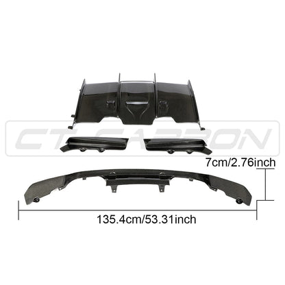 BMW M3/M4 F80 F82 F83 Rear Diffuser / Valance - Carbon Fibre/Fiber (Gloss) PS Style - F8X Rear Bumper Insert Splitter Lip, Quad Exhaust Surround, M Performance Look - 2014-2020 | CT Carbon