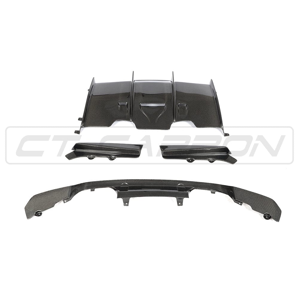 BMW M3/M4 F80 F82 F83 Carbon Fibre/Fiber Rear Diffuser PS Style – CT Carbon Gloss Rear Valance Splitter Rear Bumper Diffuser/Insert F8X (2014-2020) | Rear Lower Spoiler/Lip | OEM Fitment | Performance Aero Trim | Rear Skirt