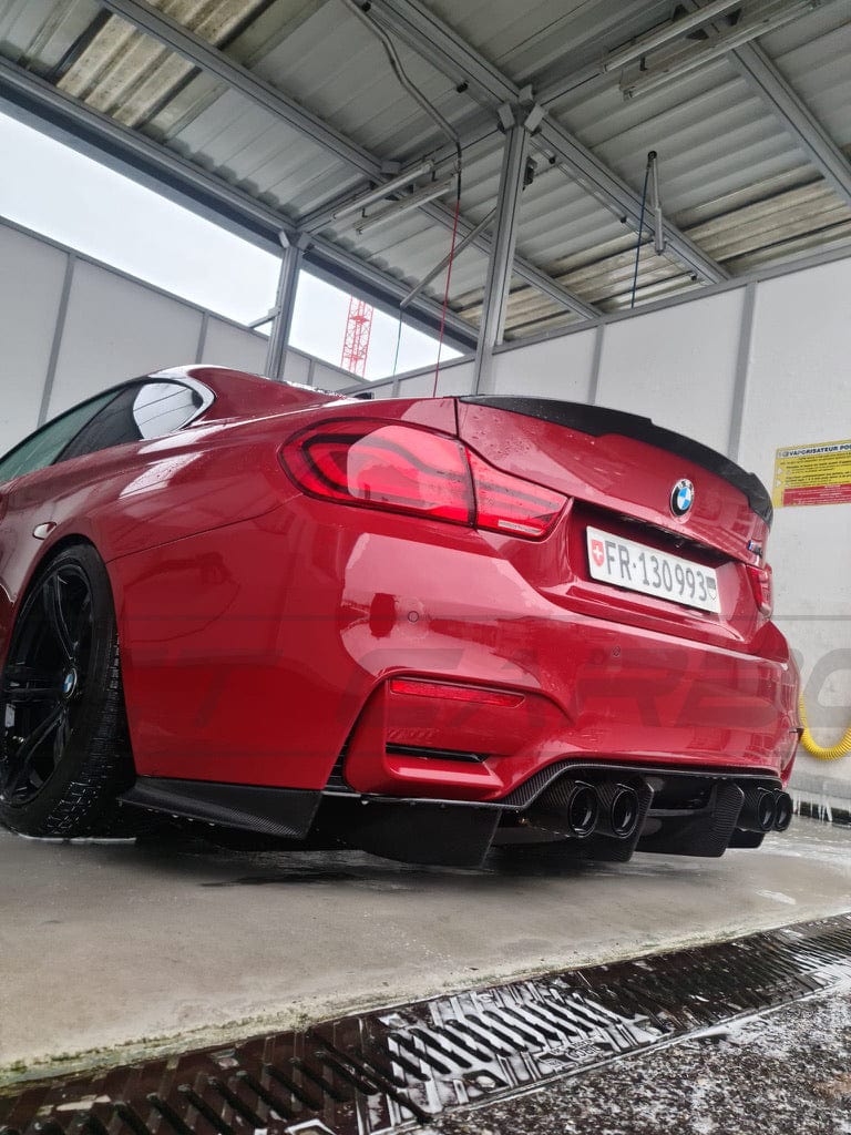 BMW M3/M4 F80 F82 F83 Rear Diffuser / Valance - Carbon Fibre/Fiber (Gloss) PS Style - F8X Rear Bumper Insert Splitter Lip, Quad Exhaust Surround, M Performance Look - 2014-2020 | CT Carbon