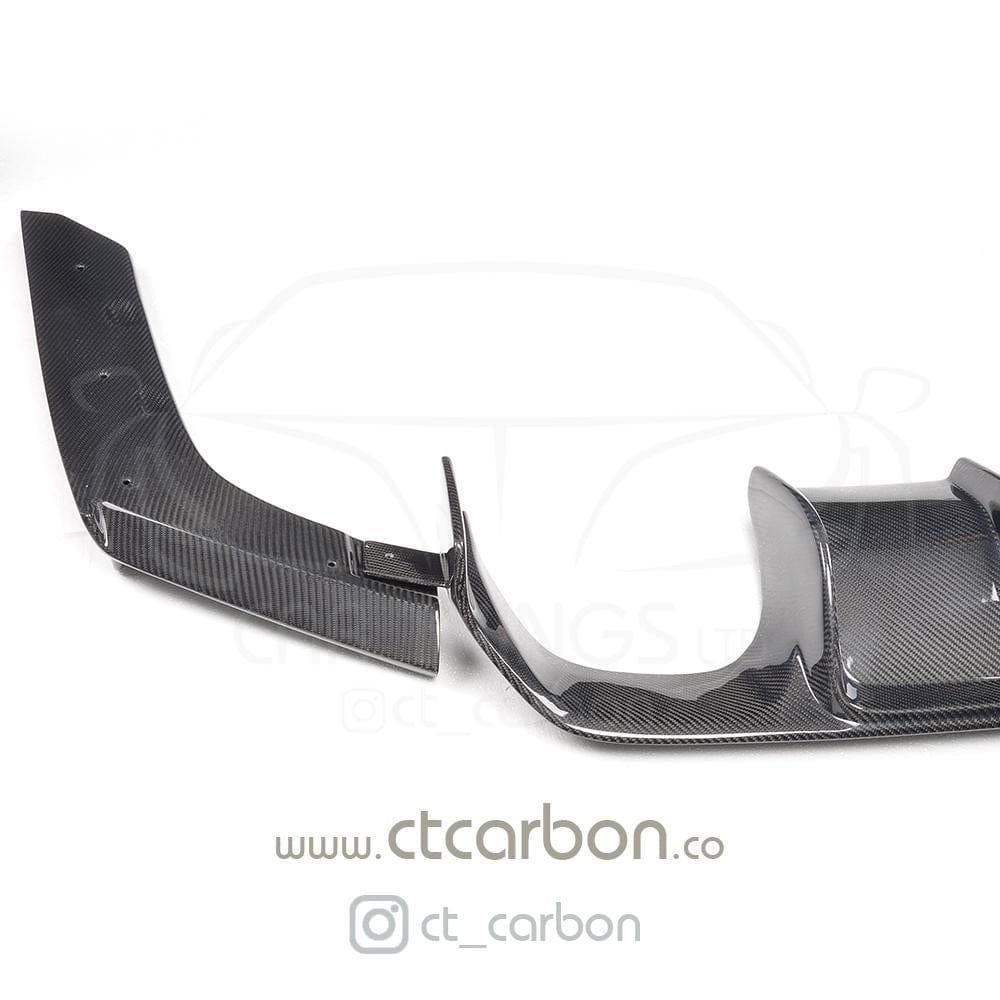 BMW M3/M4 F80 F82 F83 (F8X) Carbon Fibre (Fiber) Rear Diffuser V-Style 3-Piece by CT Carbon – Gloss Rear Valance / Bumper Lip Splitter Insert – Performance Body Kit Upgrade 2014-2020 Saloon/Coupe/Convertible