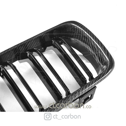 BMW M3/M4 F80 F82 F83 F8X Carbon Fibre/Carbon Fiber Kidney Grilles (Grills) – Competition Double Slat M Performance Style Front Grille Upgrade – CT Carbon OE Fit Replacement Set