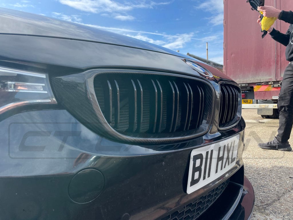BMW M3 M4 F80 F82 F83 (F8X) 2014-2020 Carbon Fibre/Fiber Kidney Grilles (Grills) - Double Slat Competition / M Performance Style Front Grille Kit, Gloss Carbon Finish - CT Carbon