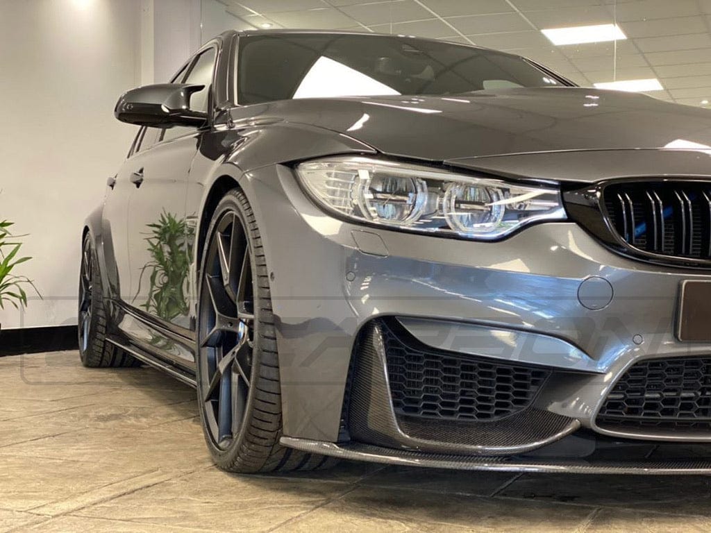 BMW M3/M4 F80 F82 F83 2014-2020 Carbon Fibre (Carbon Fiber) Front Lip Splitter 3 Piece (3pc) – M Performance MP Style Chin Spoiler / Front Bumper Lip Diffuser – F8X Gloss Carbon CT Carbon