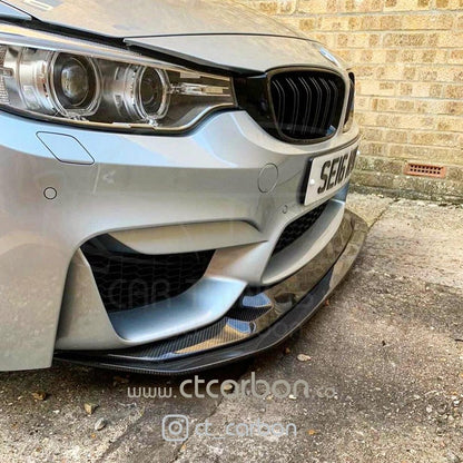 BMW M3/M4 F80 F82 F83 2014-2020 Carbon Fibre (Fiber) Front Lip Splitter Spoiler - GTS Style, M Performance Look, Gloss Carbon, F8x Bumper Lip, fits M3 Sedan/Saloon, M4 Coupe & Convertible