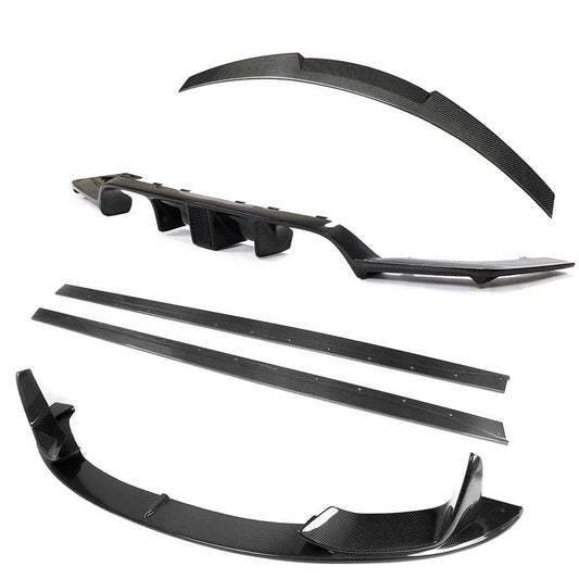 BMW M4 F82 Coupe Carbon Fiber/Fibre Body Kit/Aero Kit 2014-2020 – Full DTM & M Performance Style Exterior Pack: Front Splitter, Side Skirts, V-Style Boot Lip Spoiler, Rear Diffuser/Valance with Center Light – Gloss Carbon