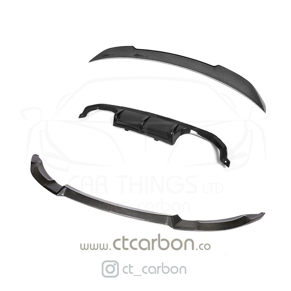 BMW M4 F82 Carbon Fibre/Carbon Fiber Body Kit CS Look/Style (2014-2020) - Full Gloss Carbon Performance Aero Package by CT Carbon: Front Lip Splitter, Side Skirt Extensions, Rear Diffuser, Boot/Trunk Spoiler - OEM+ Styling Pack for 2-Door Coupe