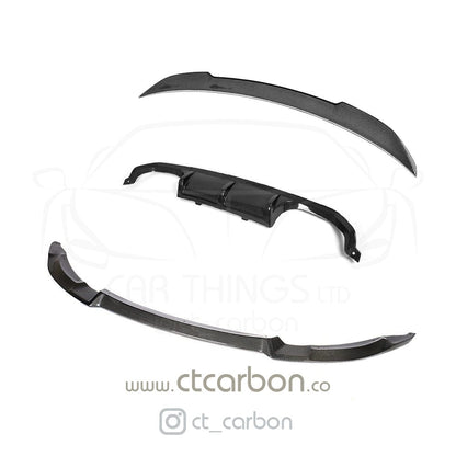 BMW M4 F82 Carbon Fibre/Carbon Fiber Body Kit CS Look/Style (2014-2020) - Full Gloss Carbon Performance Aero Package by CT Carbon: Front Lip Splitter, Side Skirt Extensions, Rear Diffuser, Boot/Trunk Spoiler - OEM+ Styling Pack for 2-Door Coupe