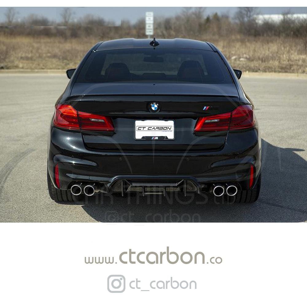 BMW M5 F90 Rear Diffuser MP Style – Gloss Carbon Fibre Valance/Apron Insert | CT Carbon | Fits 2017-2024 Saloon | M Performance Look Rear Bumper Lower Diffuser/Rear Splitter UK
