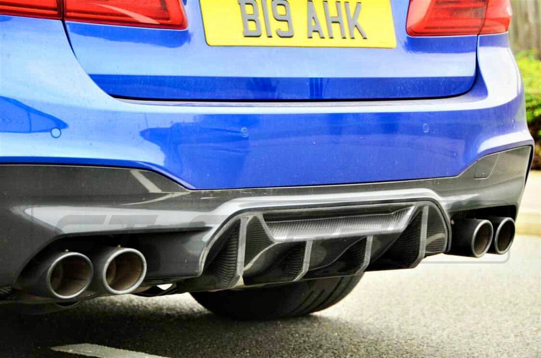 BMW M5 F90 Rear Diffuser MP Style – Gloss Carbon Fibre Valance/Apron Insert | CT Carbon | Fits 2017-2024 Saloon | M Performance Look Rear Bumper Lower Diffuser/Rear Splitter UK