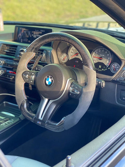 BMW F-Series (F-Chassis) Carbon Fibre (Fiber)/Alcantara Flat Bottom D-Shape Steering Wheel - M Performance Style Sport Wheel, OEM Core Upgrade - Fits F87 M2/M2C, F80 M