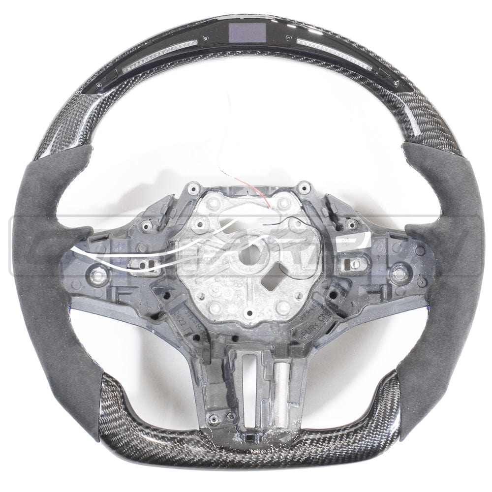 BMW Gxx 5,8,X3,X4,X5,X6,X7,M5,M8,X3M,X4M,X5M,X6M,X7M SERIES CARBON FIBRE / ALCANTARA LED FLAT BOTTOM STEERING WHEEL WITH HEATING