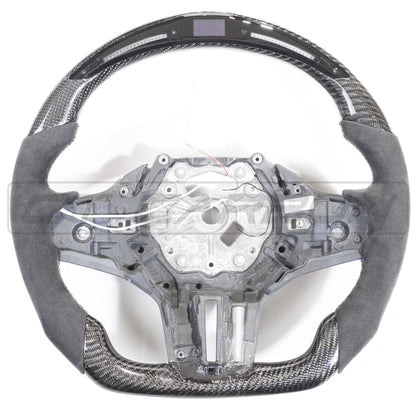 BMW Gxx 5,8,X3,X4,X5,X6,X7,M5,M8,X3M,X4M,X5M,X6M,X7M SERIES CARBON FIBRE / ALCANTARA LED FLAT BOTTOM STEERING WHEEL WITH HEATING