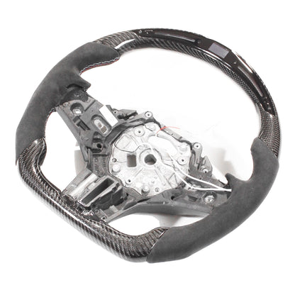 BMW Gxx 5,8,X3,X4,X5,X6,X7,M5,M8,X3M,X4M,X5M,X6M,X7M SERIES CARBON FIBRE / ALCANTARA LED FLAT BOTTOM STEERING WHEEL WITH HEATING