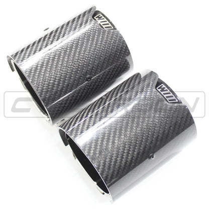 BMW 1 Series F40 & 2 Series Gran Coupe F44 M135i/M235i (125i/235i) Carbon Fibre Exhaust Tips - Gloss Black Tailpipe Finishers, Muffler Tips/Tail Trims (Pair, Set of 2) | CT Carbon