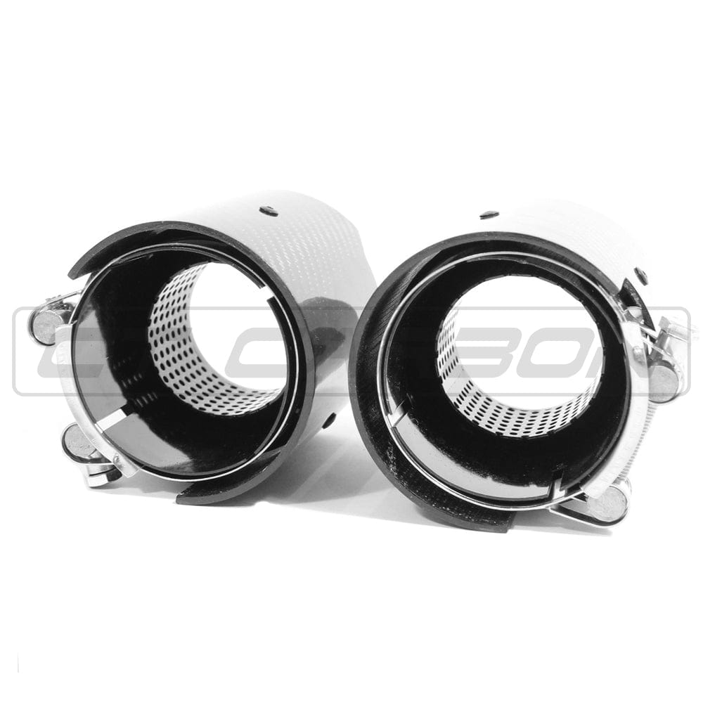 BMW F40 1 Series (M135i/125i) & F44 2 Series (M235i/235i) Carbon Fibre Exhaust Tips - Gloss Carbon Tailpipe Finishers, Tail Trims & Muffler Tips / Exhaust Tip Covers - Black Inner Core - Set of 2