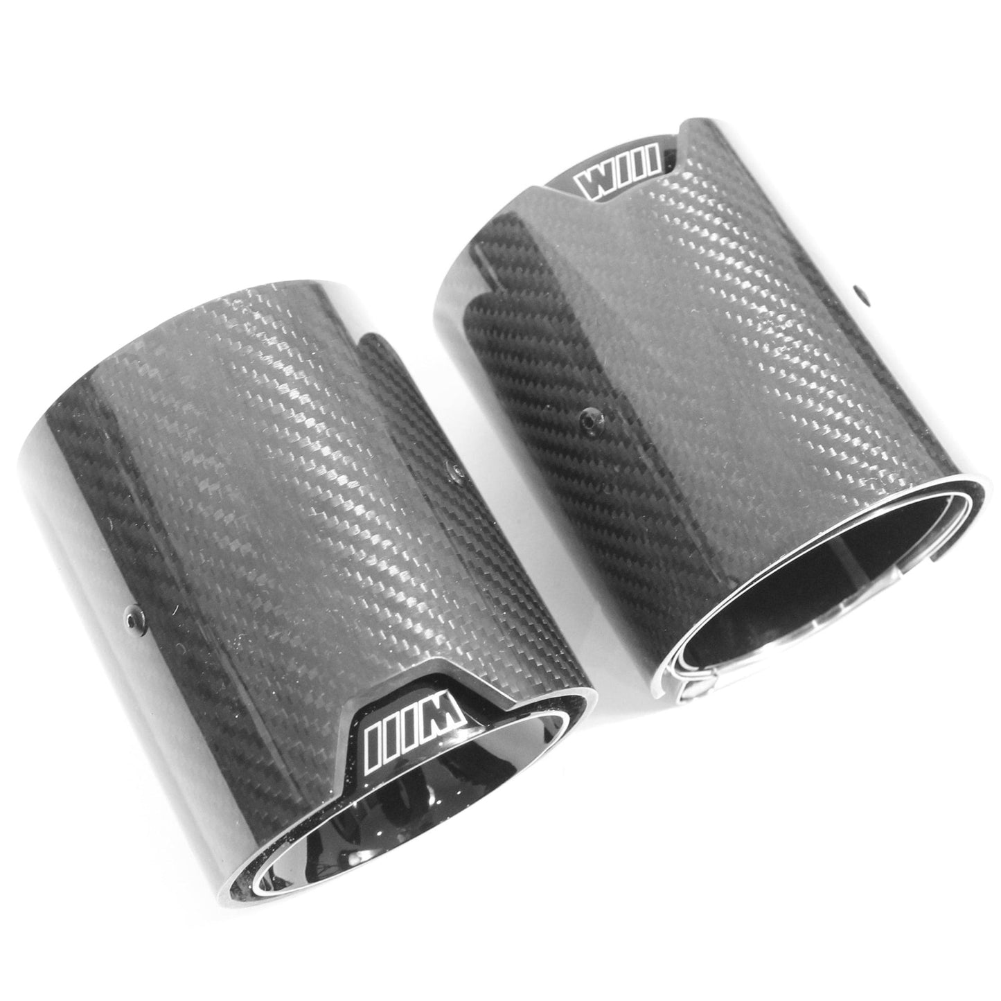 BMW F40 1 Series (M135i/125i) & F44 2 Series (M235i/235i) Carbon Fibre Exhaust Tips - Gloss Carbon Tailpipe Finishers, Tail Trims & Muffler Tips / Exhaust Tip Covers - Black Inner Core - Set of 2